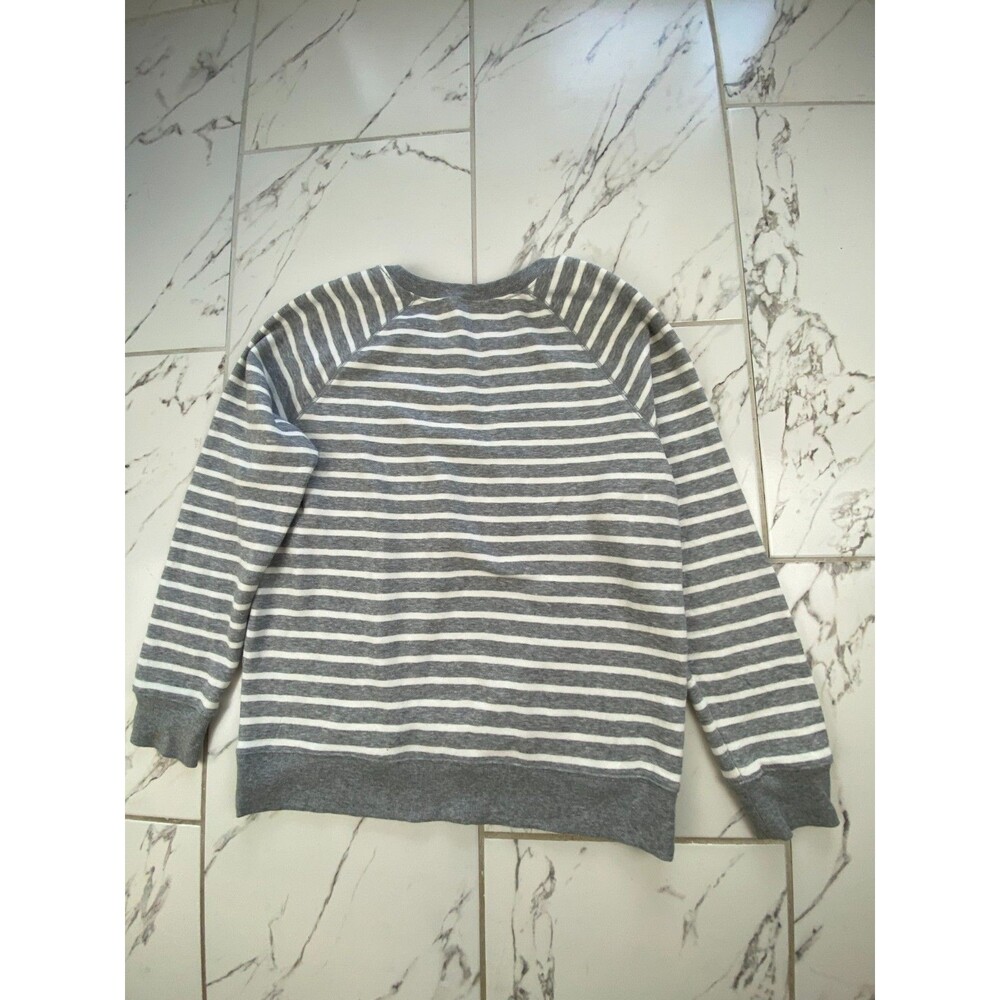 Old Navy Womens Medium Grey White Striped Fleece Crewneck Sweatshirt Pullover - Picture 5 of 7